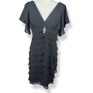 Scarlett‎ Nite Dress Womens Size 12 Black Formal Tiered Cocktail Party Gala Glam